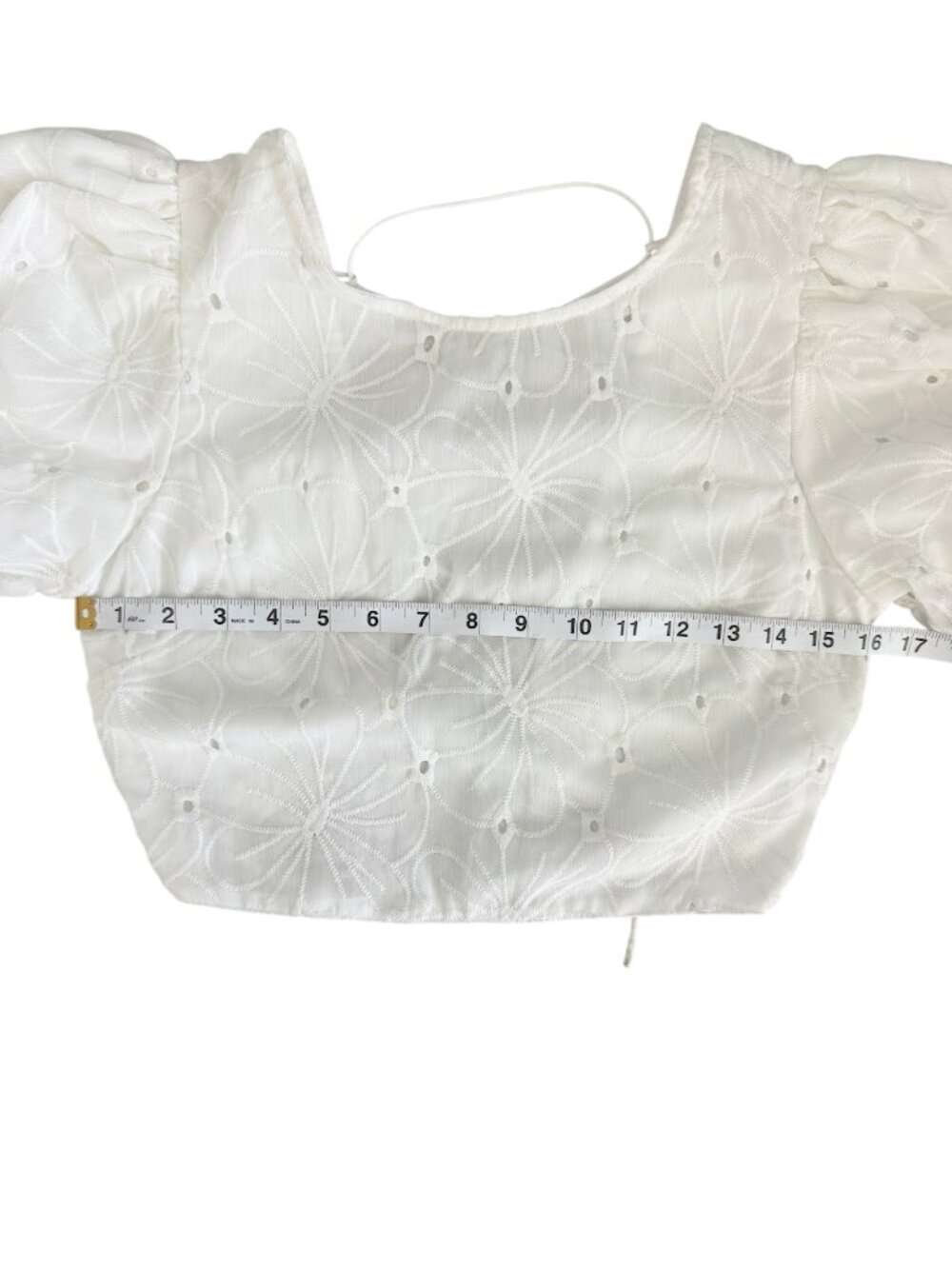 Mustard Seed White Floral Eyelet Crop Top Lace Up Back Size Small Boho - Picture 4 of 7